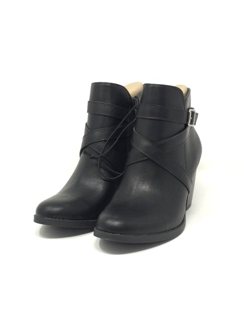 New Style & Co Zetaap Black Strappy Block Heel Ankle Booties Women’s 6.5M